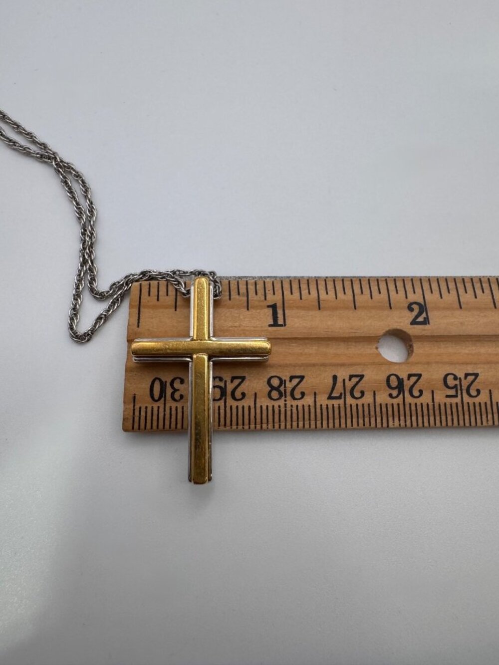 Vintage Trifari Cross Necklace Gold Silver Tone 15in Chain Classic Pendant - Picture 11 of 11